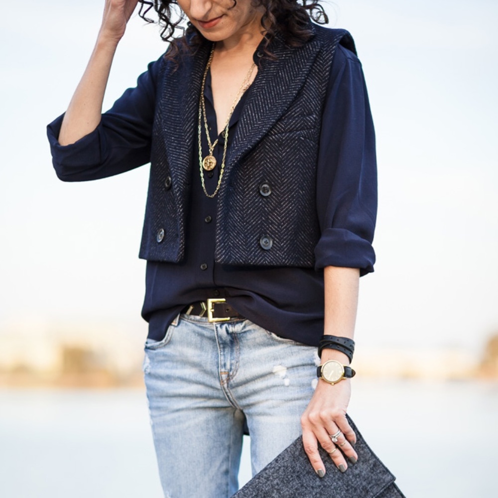 Cropped Marissa Webb blue tweed vest  Size L